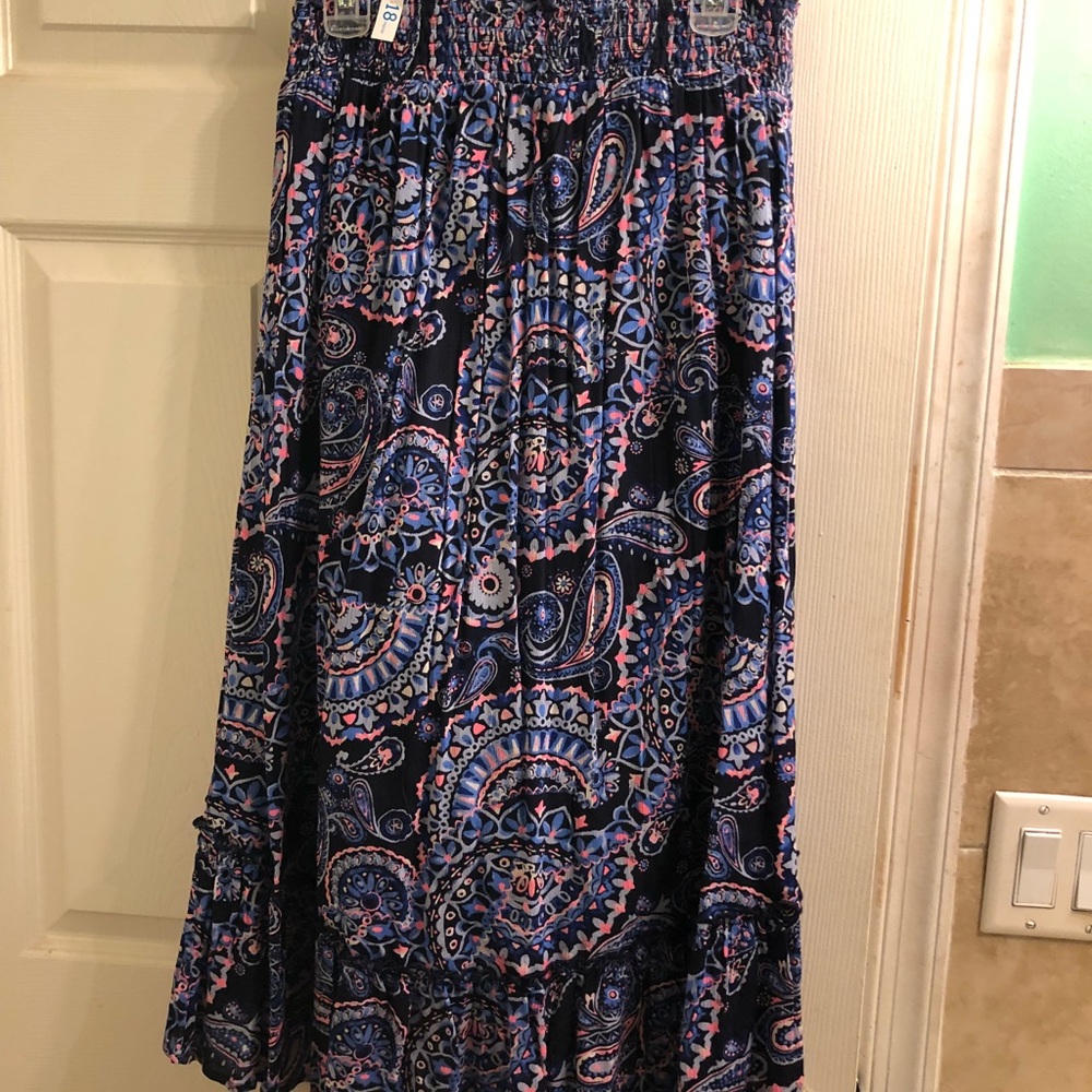 Girls multi print blue high low skirt